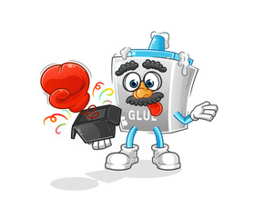 glue prank glove in the box. cartoon mascot