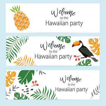 Fototapeta Print. Vector set of invitation cards for hawaiian party. Banners 