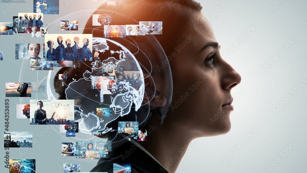 Poster Visual contents concept. Image analysis. Digital transformation. AI (Artificial Intelligence) concept.
