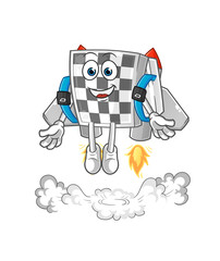 chessboard with jetpack mascot. cartoon vector
