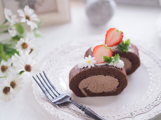 チョコロールケーキでティータイム