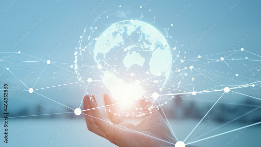 Poster Global communication network concept. Digital transformation.