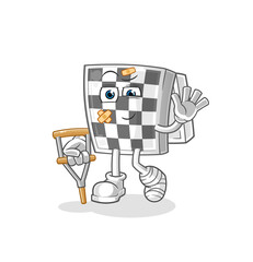 chessboard sick with limping stick. cartoon mascot vector