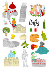 Print. Big set of landmarks of Italy.

