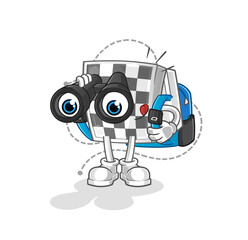 Fototapeta premium chessboard with binoculars character. cartoon mascot vector