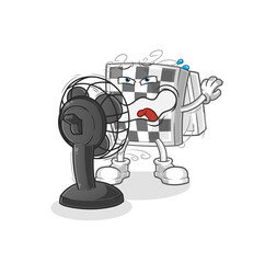 chessboard in front of the fan character. cartoon mascot vector