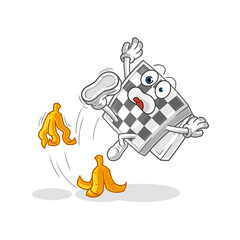 chessboard slipped on banana. cartoon mascot vector