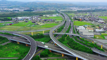 高速道路のジャンクション　空撮