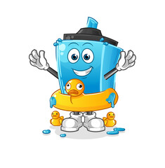 marker pen with duck buoy cartoon. cartoon mascot vector