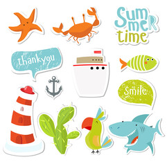 Print. Summer stickers set. Sea rest. Summer time. 
