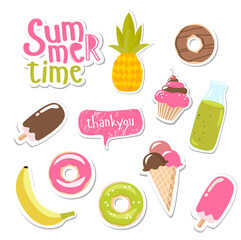 Print. Summer stickers set. Food and drink
