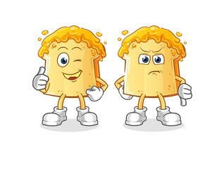 bread with honey thumbs up and thumbs down. cartoon mascot vector