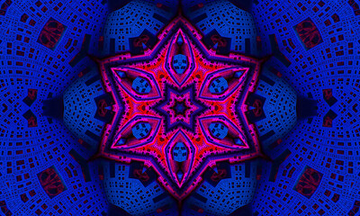 Mykonos Blue trendy color kaleidoscope. Beautiful kaleidoscope background. Abstract kaleidoscope patterns. Colorful mandala texture. Illustration traditional art design.