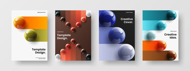 Isolated corporate brochure design vector concept set. Trendy 3D balls journal cover layout bundle.