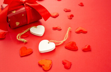 Valentine, beautiful red background with hearts. Selective focus.