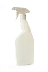 White plastic bottle of cleaning agent for home cleaning, isolated on white background sanitizer cleanliness,