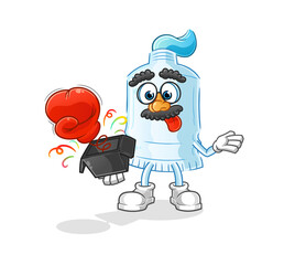 toothpaste prank glove in the box. cartoon mascot