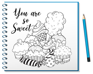 Hand drawn doodle icons on notebook