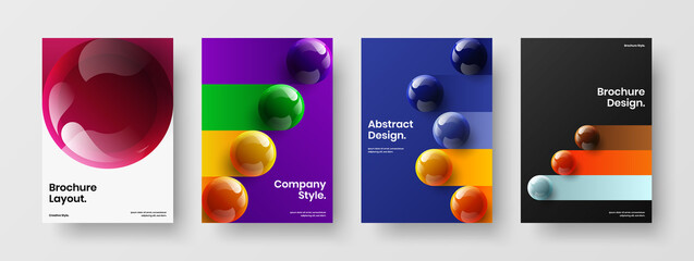 Original company cover design vector layout composition. Geometric realistic spheres presentation illustration bundle.