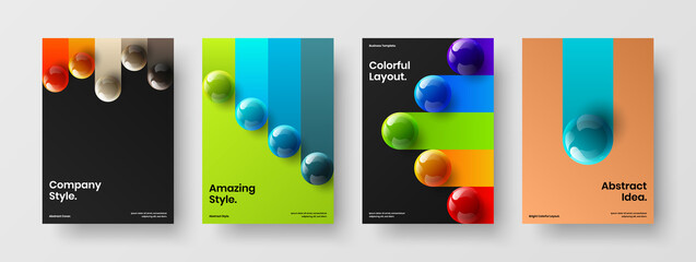 Premium pamphlet A4 vector design layout bundle. Minimalistic 3D spheres book cover template set.