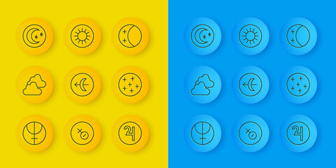 Set line Neptune planet, Cloudy weather, Sagittarius zodiac, Symbol Jupiter, Full moon, Moon and stars, Eclipse of sun and Sun icon. Vector © Vadim