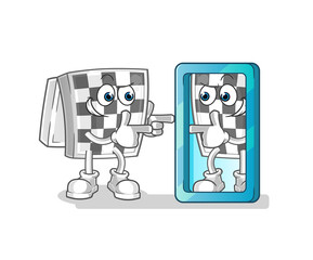 chessboard looking into mirror cartoon. cartoon mascot vector