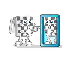 chessboard looking into mirror cartoon. cartoon mascot vector