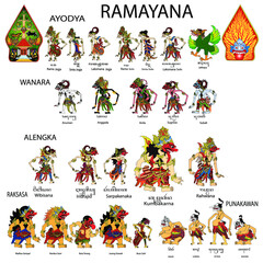 Wayang Ramayana , Indonesian Shadow pupet, javanese Indonesian traditional marrionette
