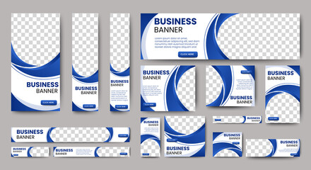 set of creative web banners of standard size with a place for photos. Business ad banner. Vertical, horizontal and square template. - obrazy, fototapety, plakaty