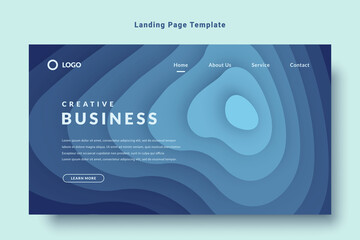 modern landing page template website design background vector, blue color, with layered paper texture