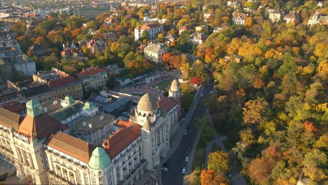 Aerial of Hotel Gellert and Ujbuda district in Budapest