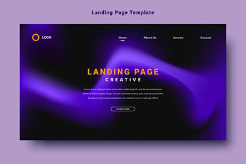 modern landing page template design, purple color abstract gradation fluid pattern style, dark background vector