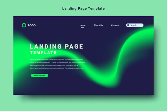 Modern Landing Page Template Design, Green Blue Color Gradation Fluid Pattern Style, Background Vector