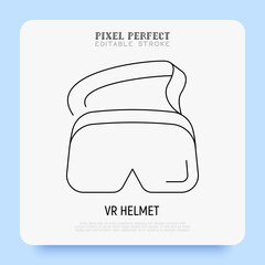 VR helmet thin line icon. Virtual glasses for augmented reality. Metaverse equipment. Pixel perfect, editable stroke. Vector illustraiton.