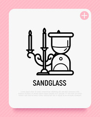 Hourglass with candelabrum thin line icon. Modern vector illustration.