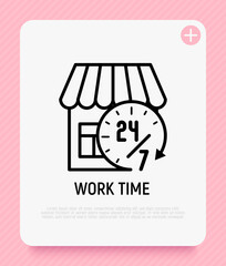 Work time, opening hours for shop thin line icon. Modern vector illustration.