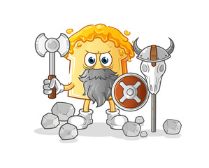 bread with honey viking with an ax illustration. character vector