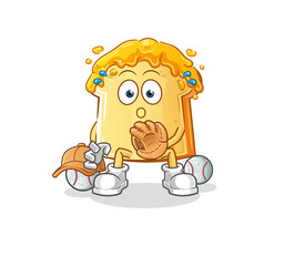 bread with honey baseball Catcher cartoon. cartoon mascot vector