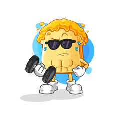 bread with honey lifting dumbbell vector. cartoon character