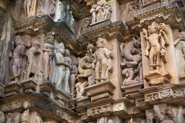 Fototapeta na wymiar DEVI JAGDAMBA: Krishna and Other Sculptures, Western Group, Khajuraho, Madhya Pradesh, India, UNESCO World Heritage Site