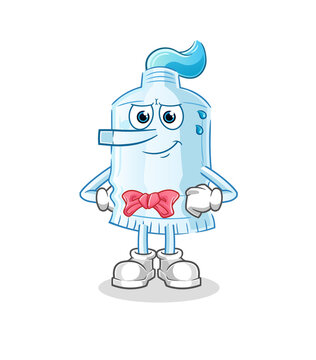 toothpaste lie like Pinocchio character. cartoon mascot vector
