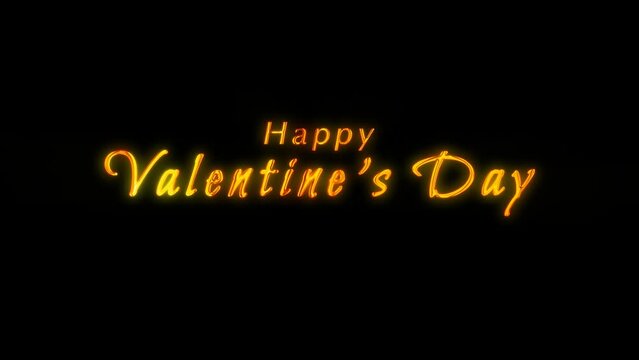 Alpha channel is included. Valentine's Day greeting text, artistic intro. Gold iridescent letters, decorative font. Glow effect. Quick Time, codec: PNG, 16-bit color, highest quality. 3D animation. 