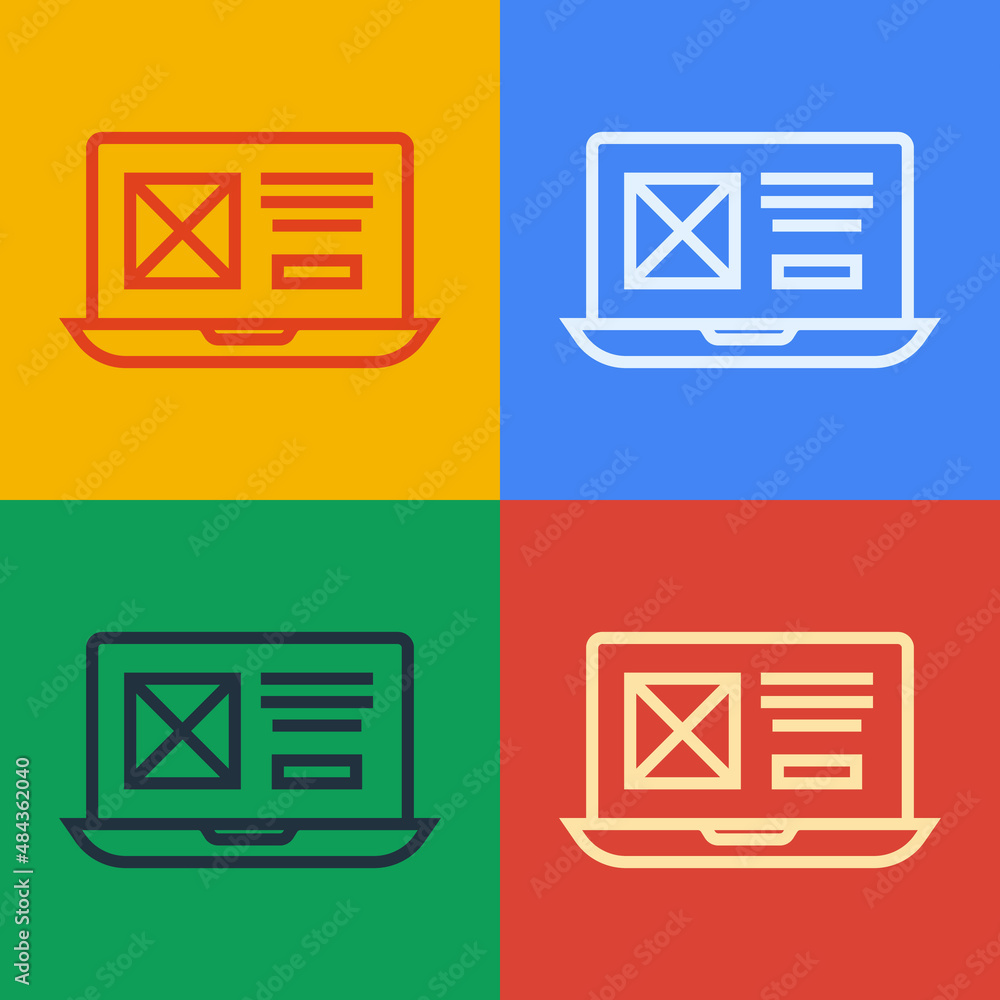 Poster pop art line ui or ux design icon isolated on color background. vector