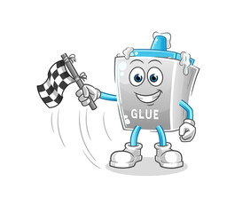 glue hold finish flag. cartoon mascot vector