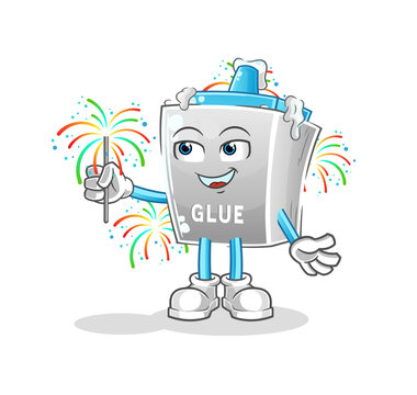 glue with fireworks mascot. cartoon vector