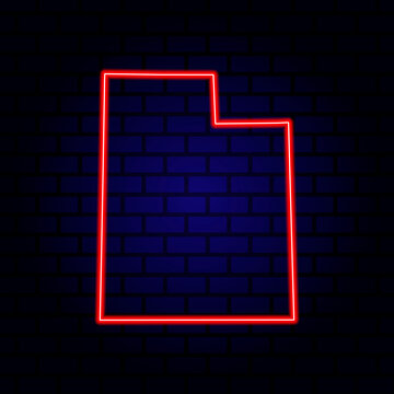 recommend clip art: Neon map State of Utah on brick wall background.
