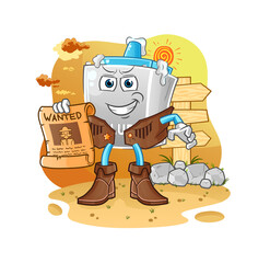 glue cowboy with wanted paper. cartoon mascot vector
