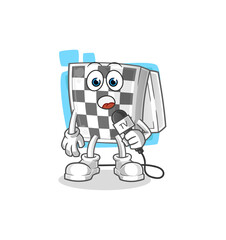 chessboard tv reporter cartoon. cartoon mascot vector