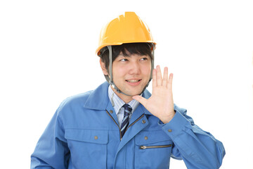 呼びかける男性労働者