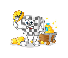 chessboard miner with gold character. cartoon mascot vector